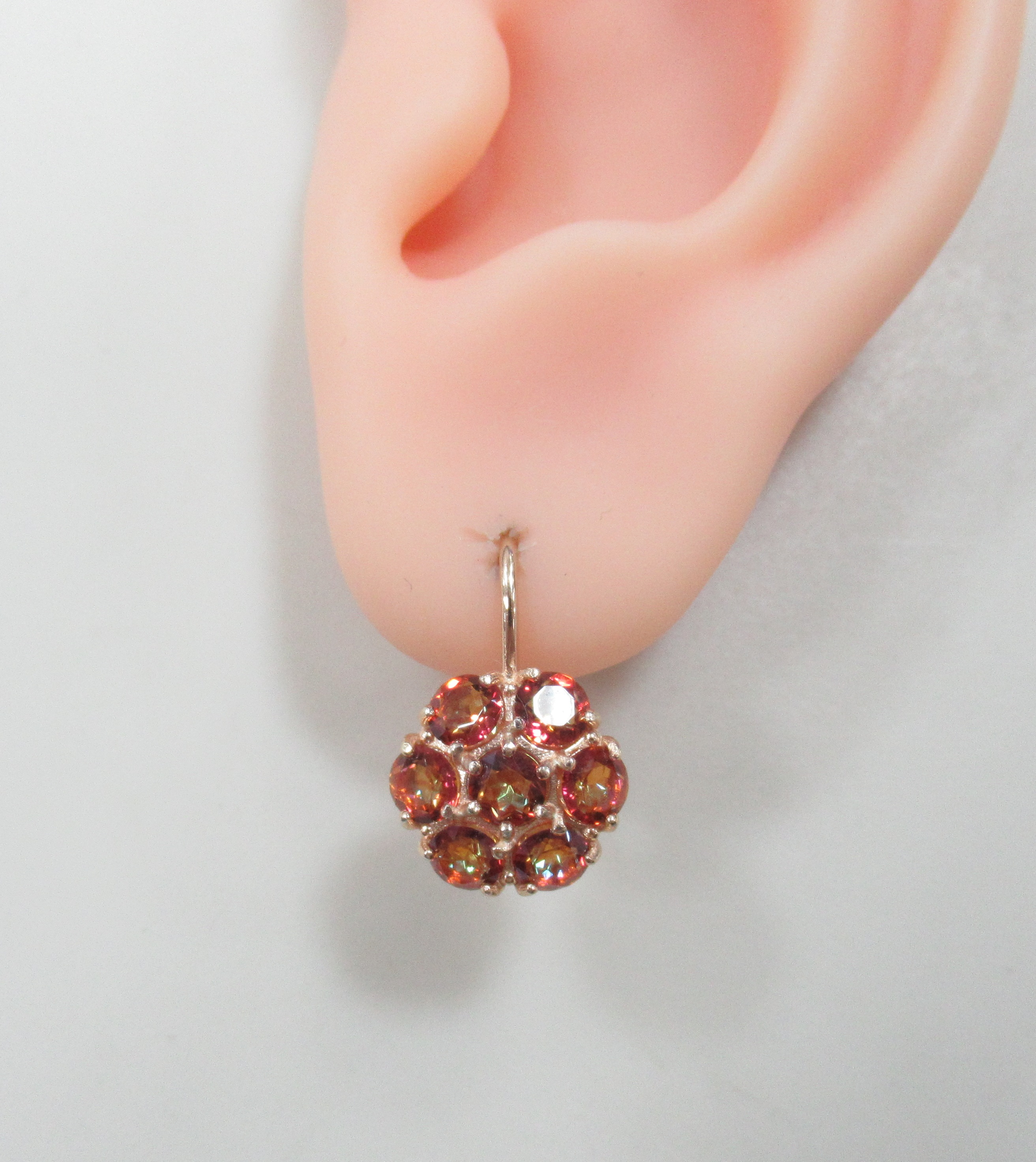 Серебряные серьги с оранжевым горным хрусталем "Цветы"